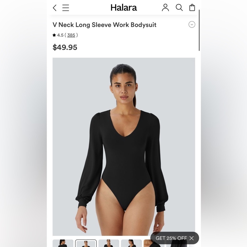 Halara Bodysuit Black V Neck Long Sleeve MSRP $49.95